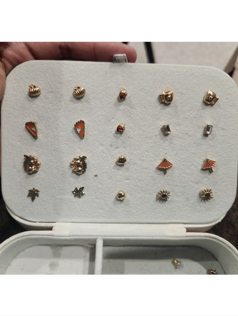 Gold-Tone Mixed Stud Earring Set with Orange Accents